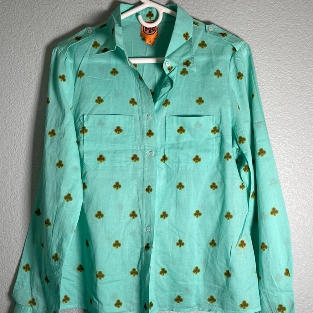 Tory Burch Green Lucky Clover Cotton Blouse 12